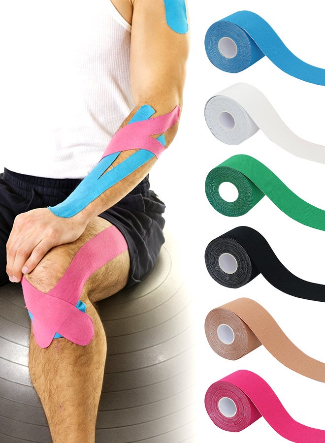 MAANGE 6 Rolls Sports Muscle Tape, 5cm x 5cm, Waterproof  Kinesiology Tape Strips, Sports Elastic Knee Brace, Muscle Pain Relief, Sports Tape, Knee Tape, Suitable For Sports Training Use. - Image 1